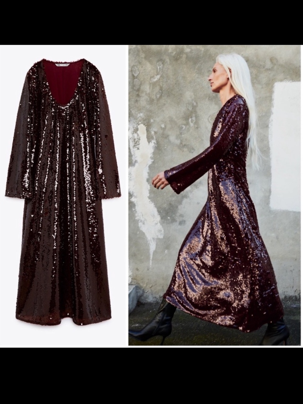 Zara Limited Edition Sequined Bell Sleeve Long Purple Dress Sz.XS